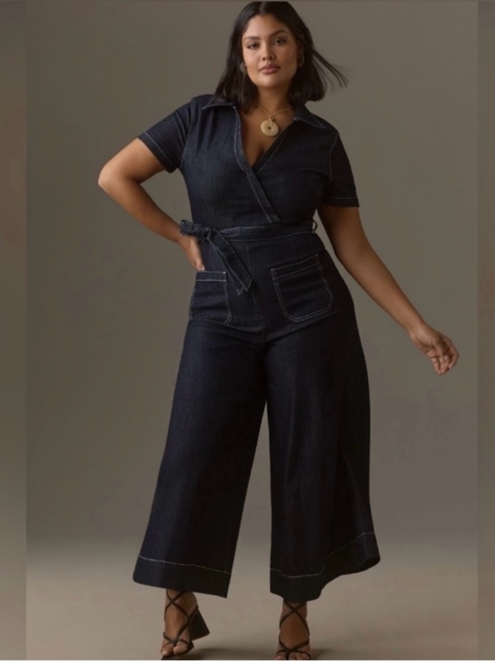 NWT Anthropologie x Maeve-Colette Black Denim Wrap Jumpsuit.Size 24W - Picture 3 of 13